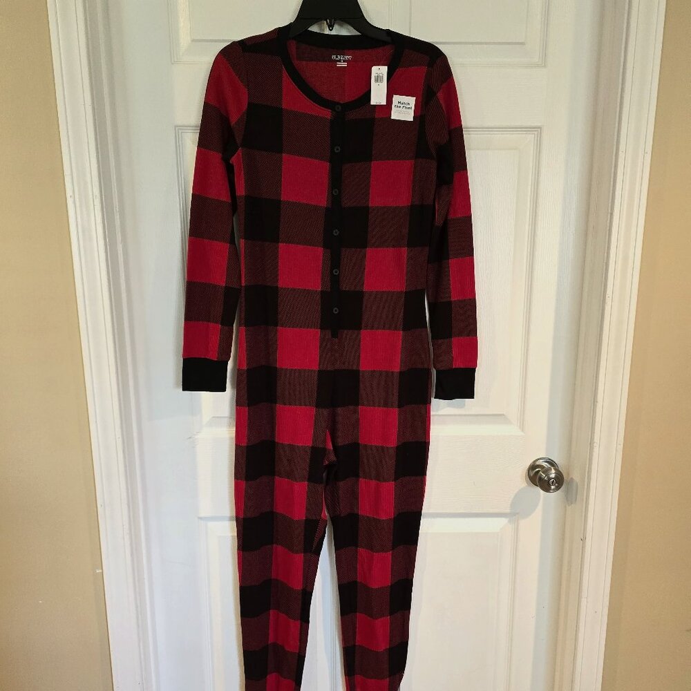 NWT M red & black Plaid one piece long johns